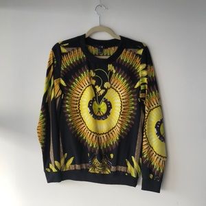 Black long sleeve feather patterned blouse